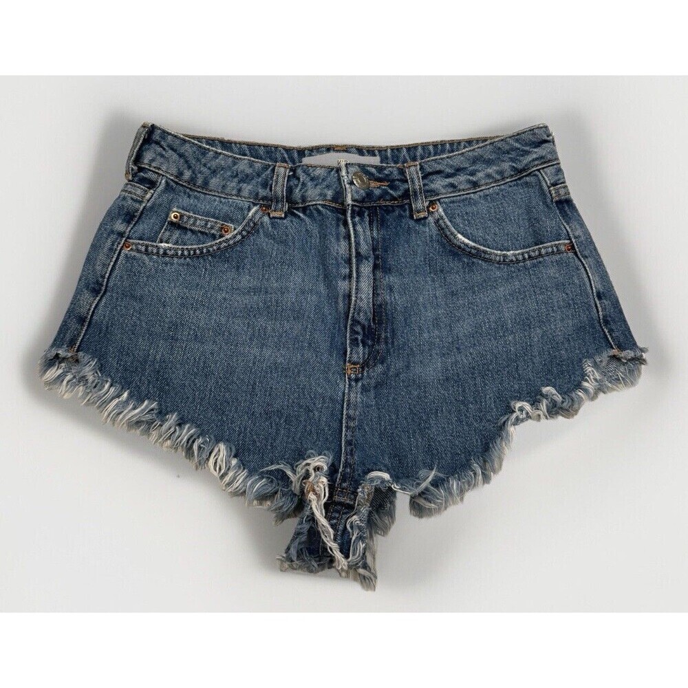 Topshop Moto Kiri Shorts Womens 6 High Rise Raw Hem Blue Cotton Measures W27